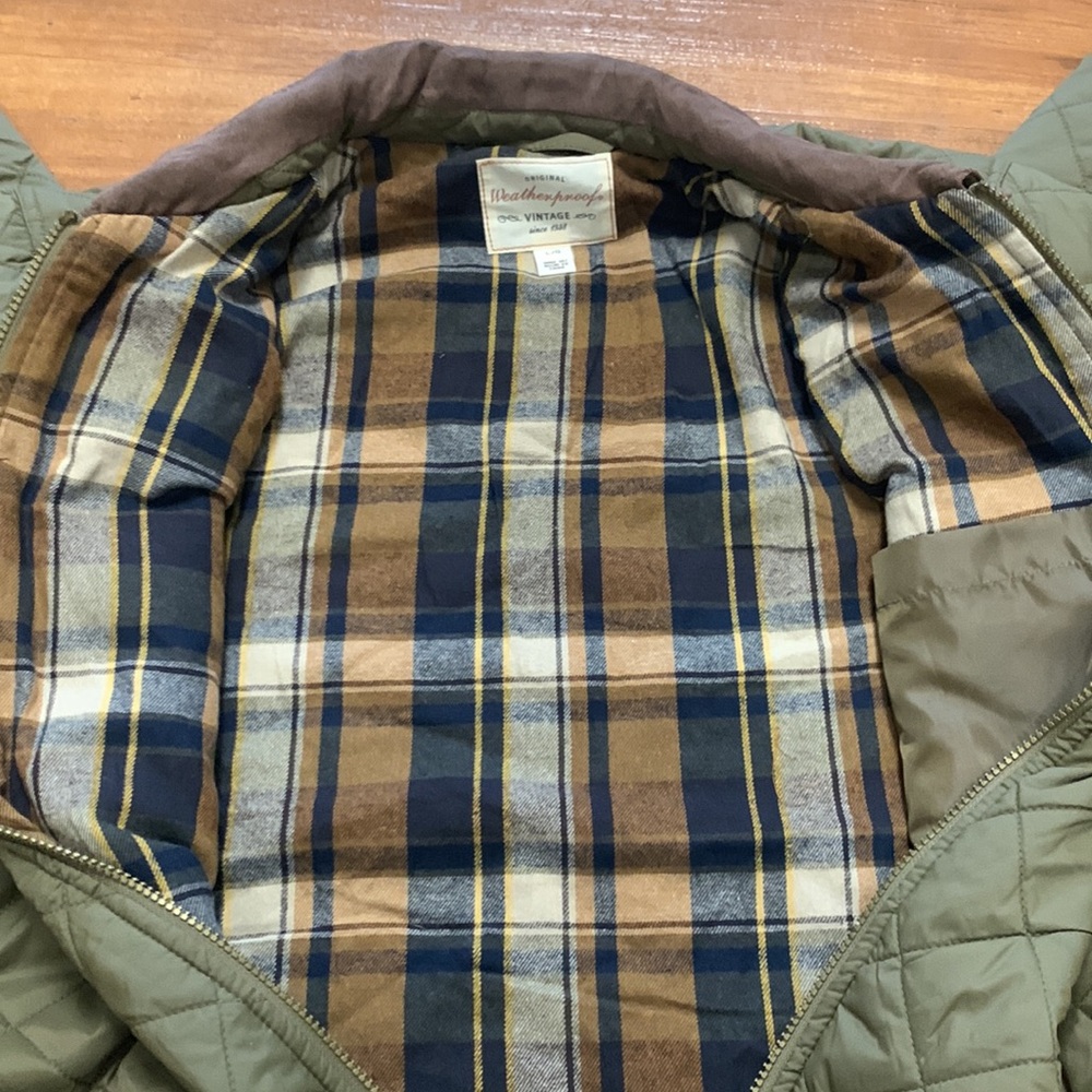 NWT Weatherproof Quilted Olive Green Men's Jacket with Contrast Collar - Picture 6 of 6
